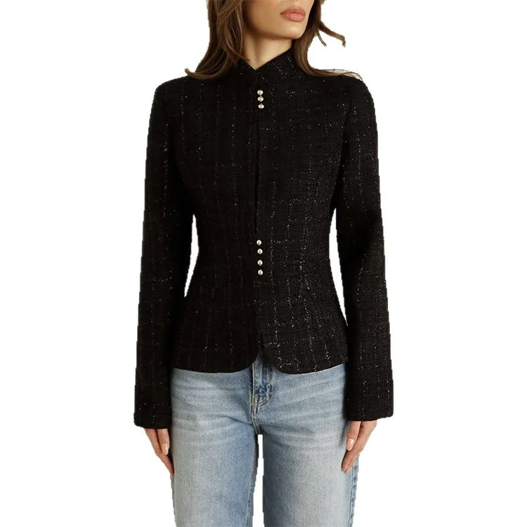 Stand-Collar Slim Blazer Jacket