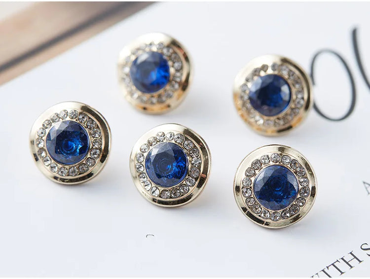 5pcs Fashionable Gemstone Buttons 11.5mm Small Luxurious Metal Shank Buttons Woman's Clothing Decorative Buttons