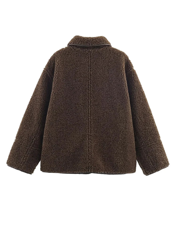 HH Woman Fashion Casual Street Style Jackets Women Lapel Single Breasted Pocket Decoration Coat Long Sleeve Winter Warm Jacket