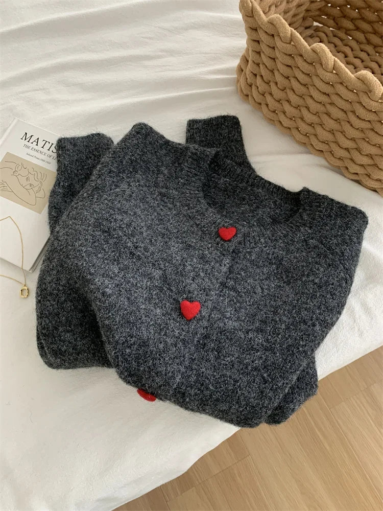 Heart-Buckle Knit Cardigan