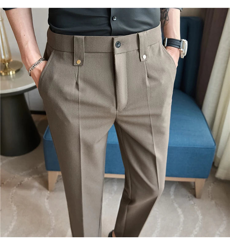 Men's Slim Elastic-Waist Suit Pants