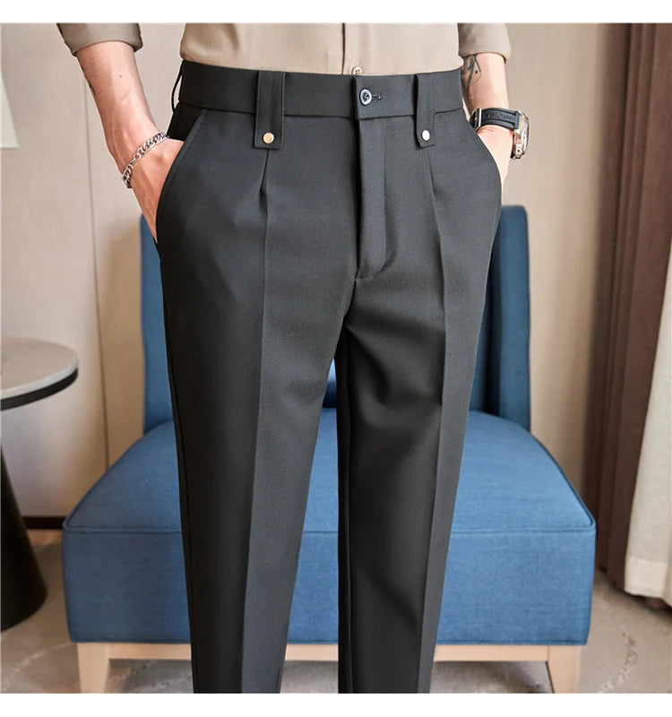 Men's Slim Elastic-Waist Suit Pants