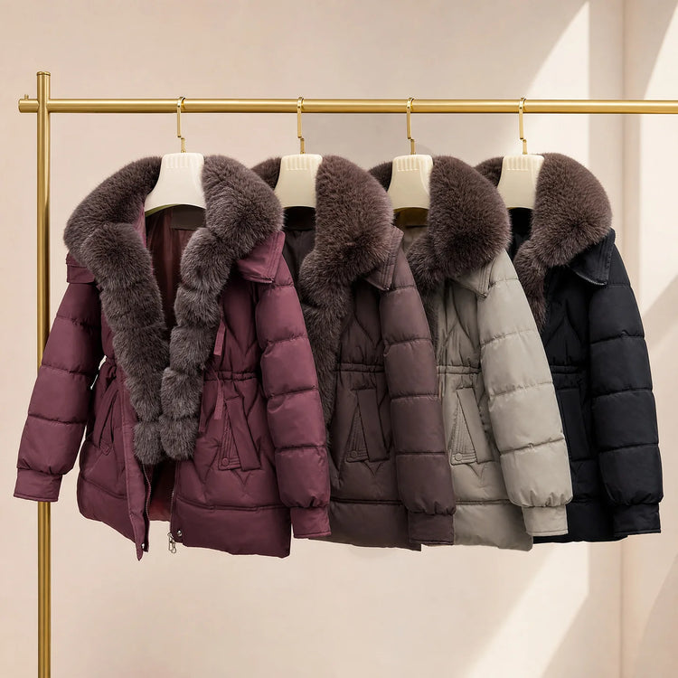 Women's Down Cotton Jacket Winter Coat Large Fur Collar Warm Mid Long Cotton Padded Jacket Female Outerwear Puffer Mujer Coats