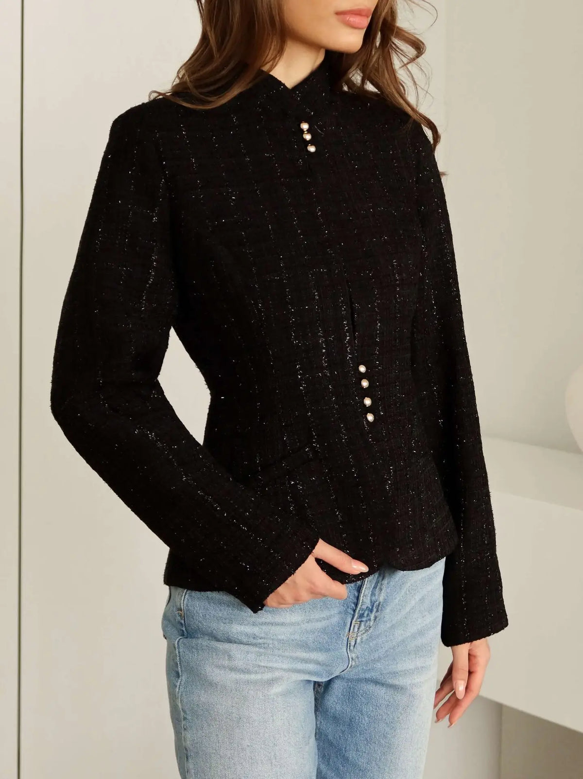Stand-Collar Slim Blazer Jacket