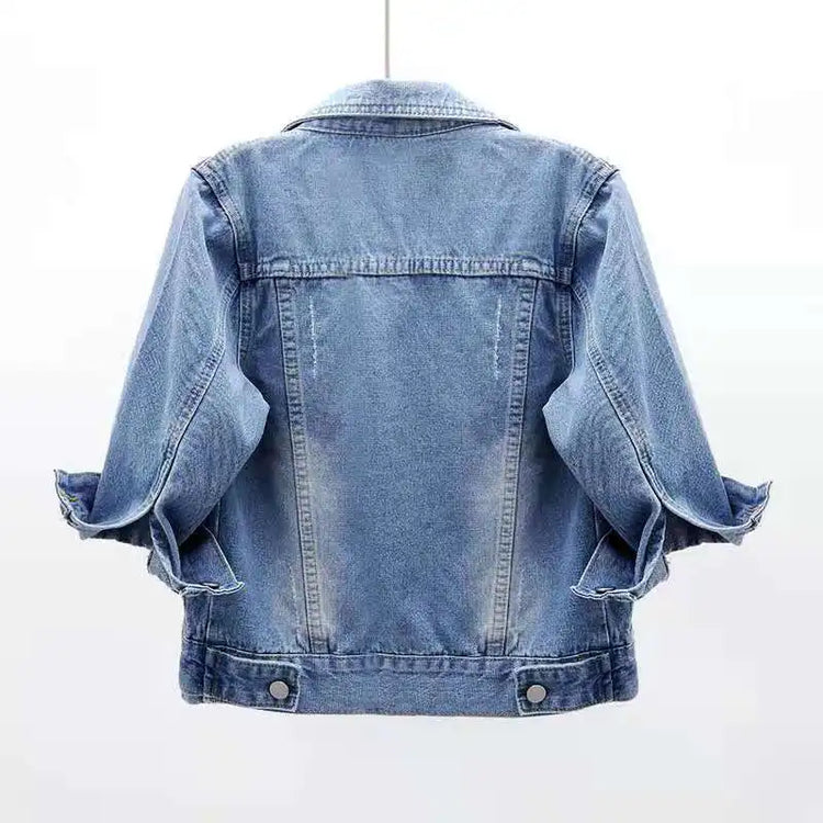 Denim Jacket Women 2023 Three Quarter Sleeves Jean Jacket Woman  Comfortable Denim Coat Chaqueta Vaquera Mujer Veste Jeans Femme