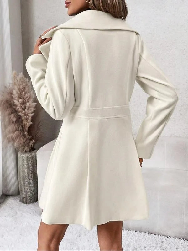 Women Jacket Elegant Women's Solid Color Woolen Double-breasted Coat with Turn-down Collar Long Sleeve Mid Length Overcoat