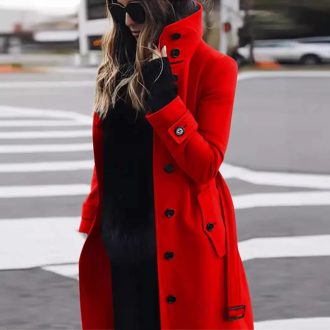 Women's New Woolen Coat Outerwears Autumn Winter Warm Female Jackets Wool Midi Loose Stand Collar Jacket Women's Clothes