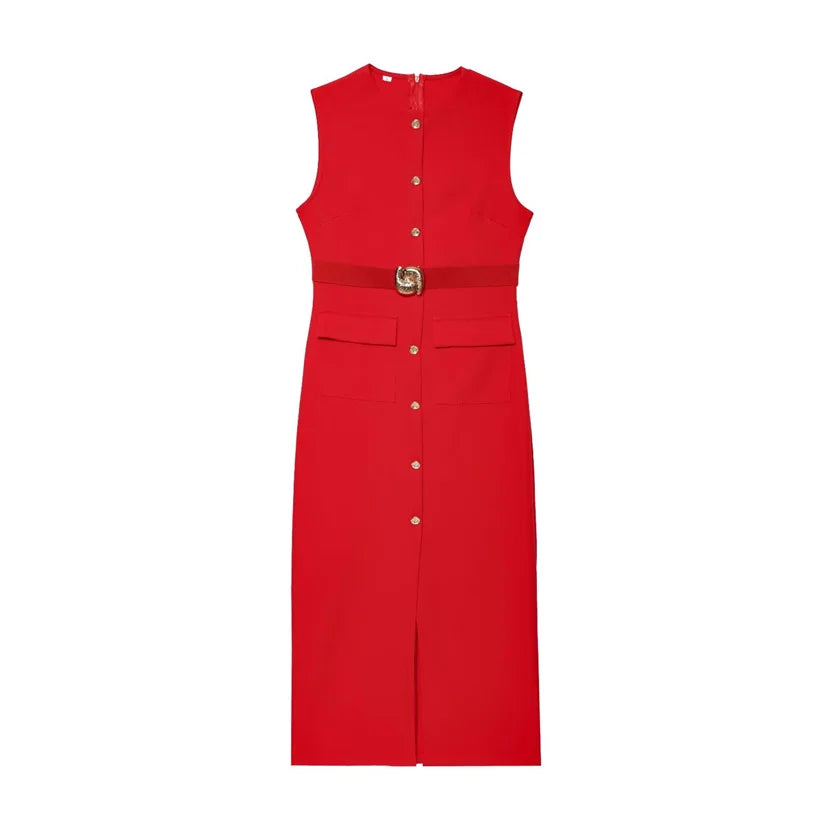 Button-Up Sleeveless Long Dress