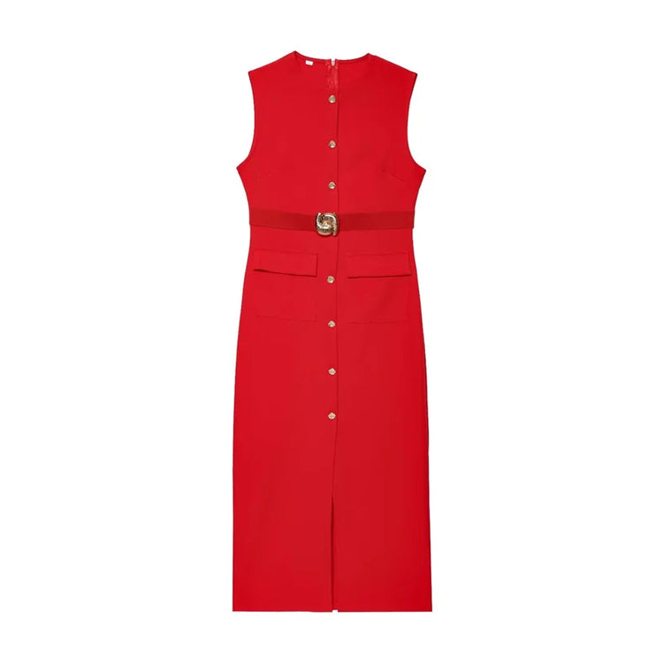 Button-Up Sleeveless Long Dress