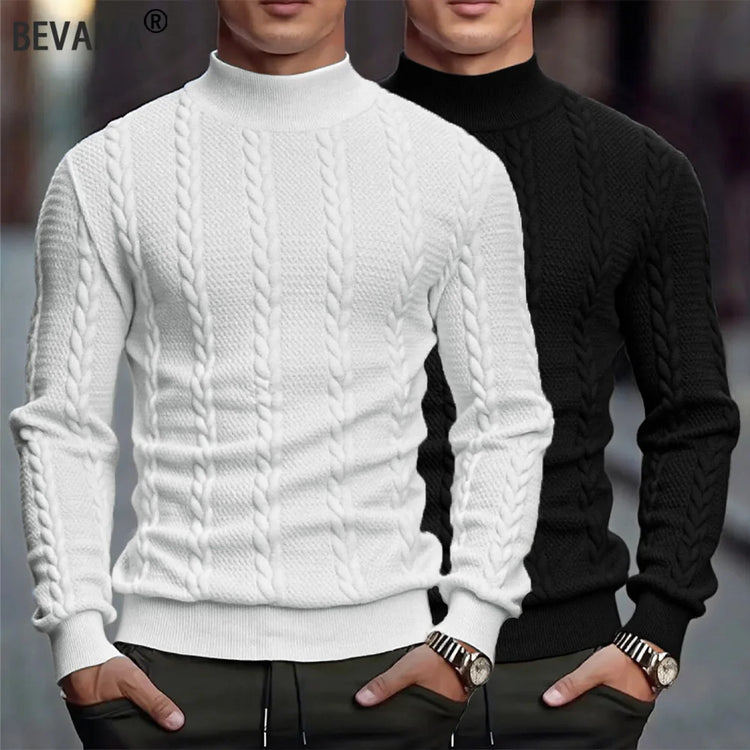 Men's Cable-Knit High-Collar Sweater