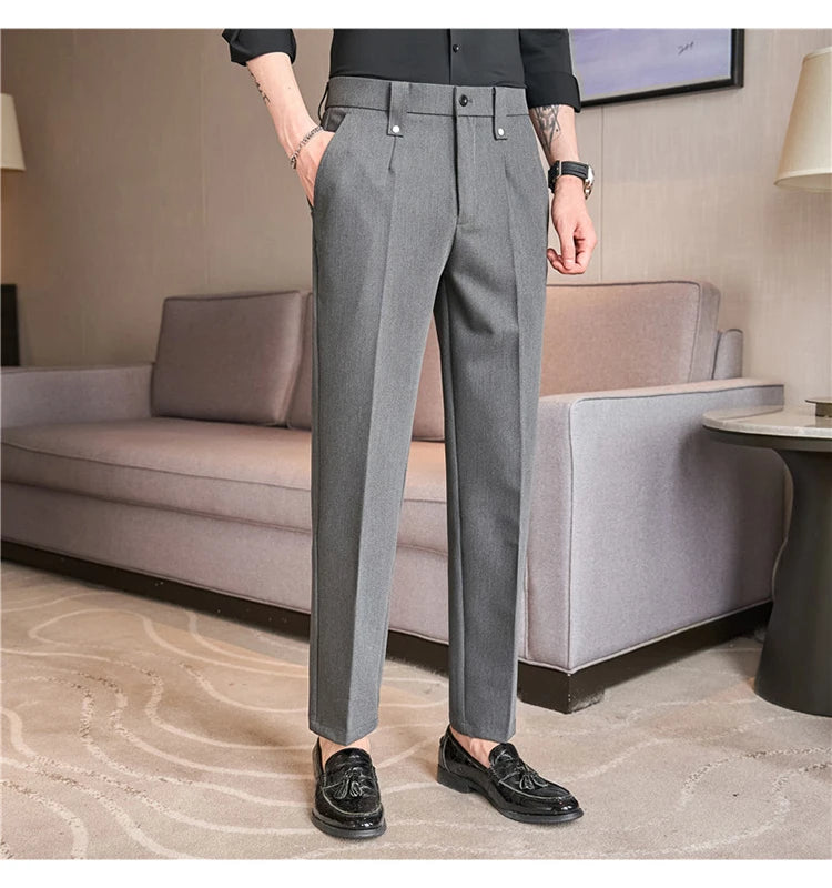 Men's Slim Elastic-Waist Suit Pants