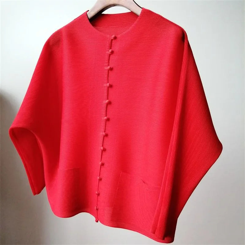 Pleated Bat-Sleeve Cropped Jacket