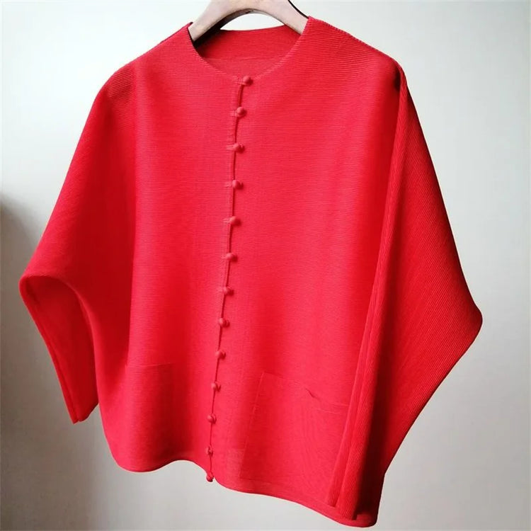 Pleated Bat-Sleeve Cropped Jacket