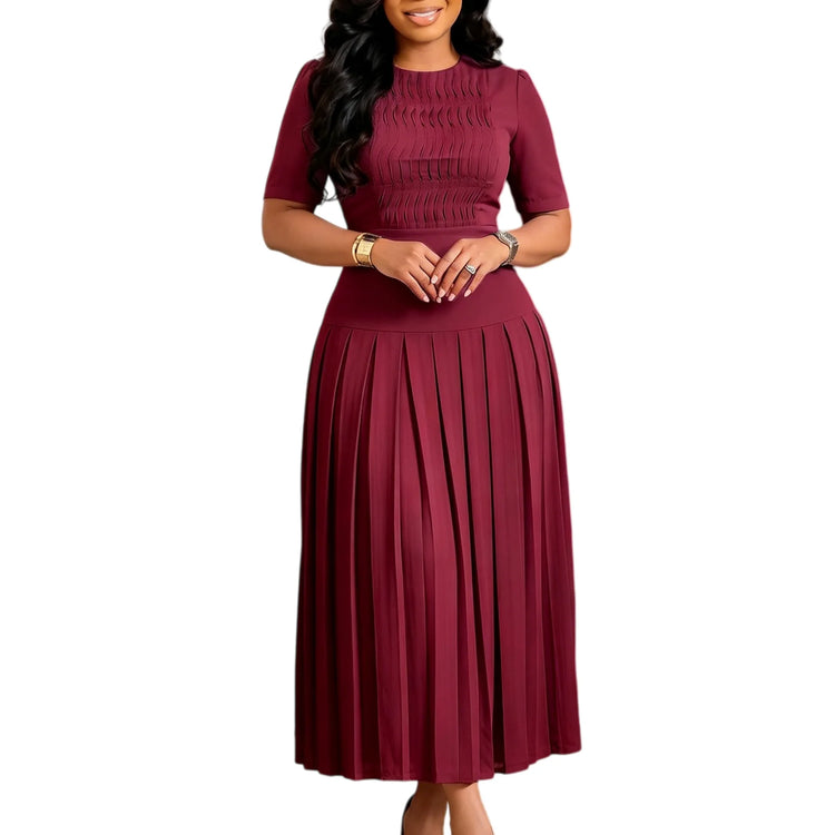 Pleated High-Waist Long Dress