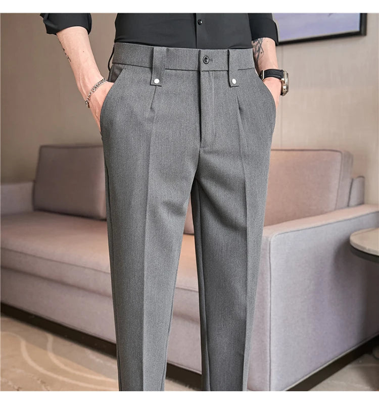 Men's Slim Elastic-Waist Suit Pants
