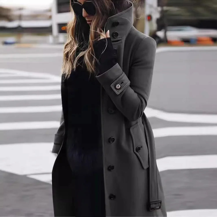 Stand-Collar Midi Coat