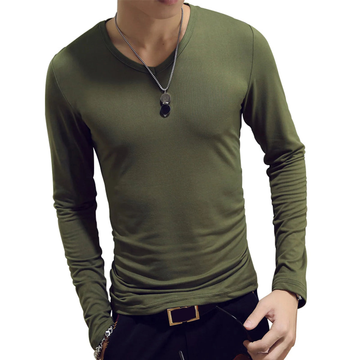 Men's Slim V-Neck Long-Sleeve T-Shirt