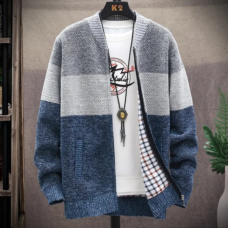 Men's Striped Zip Cardigan Sweater