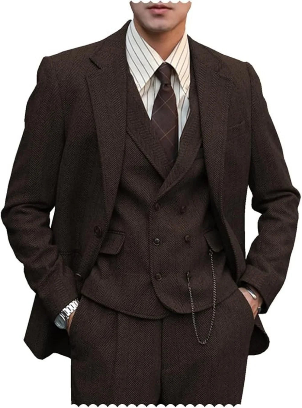 Men's Herringbone Three-Piece Suit