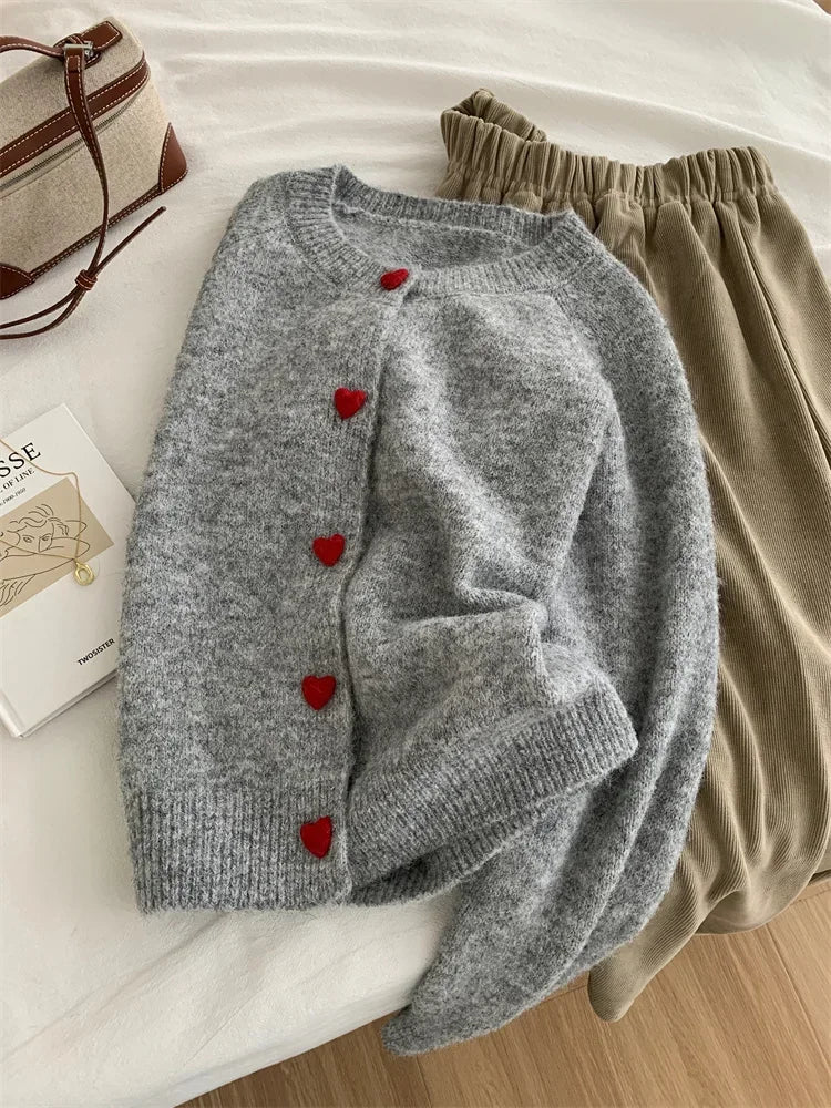 Heart-Buckle Knit Cardigan