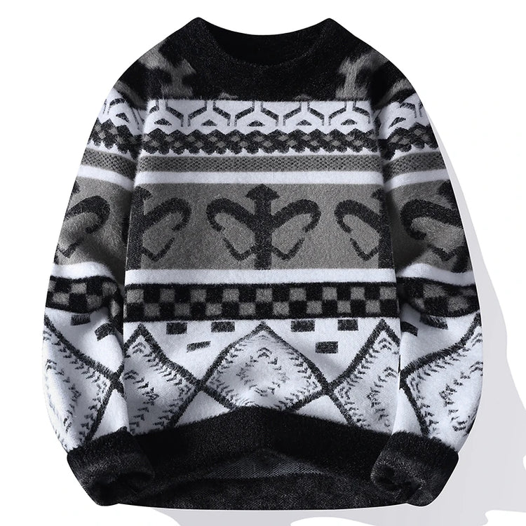 Men's Fuzzy Pattern Knit Sweater