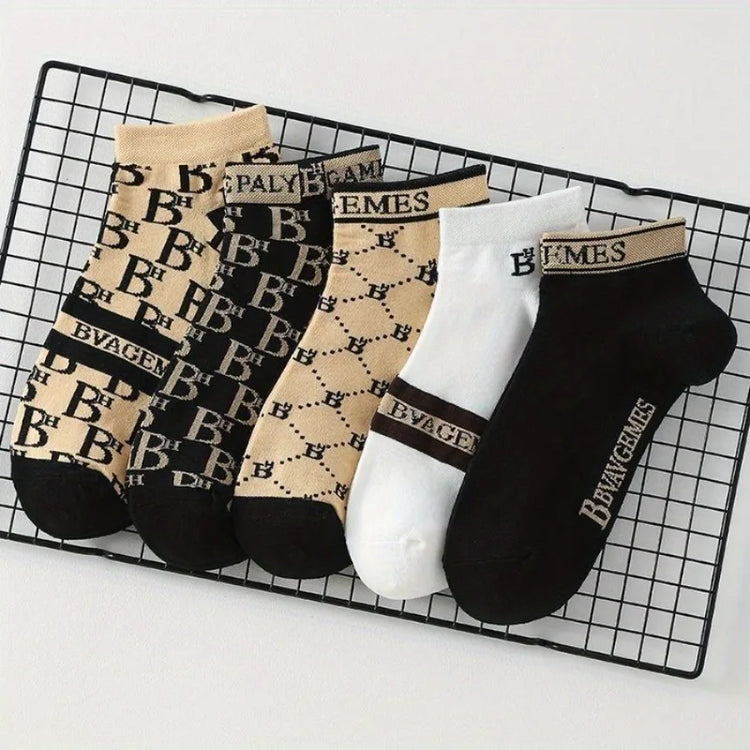 Unisex Letter-Print Sports Socks, 7 Pairs