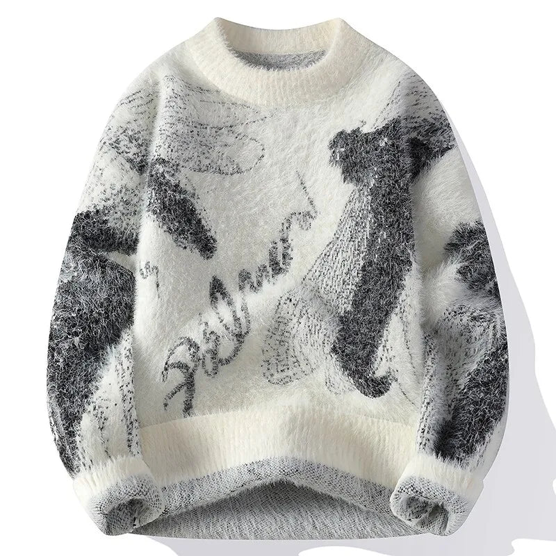 Men's Fuzzy Pattern Knit Sweater