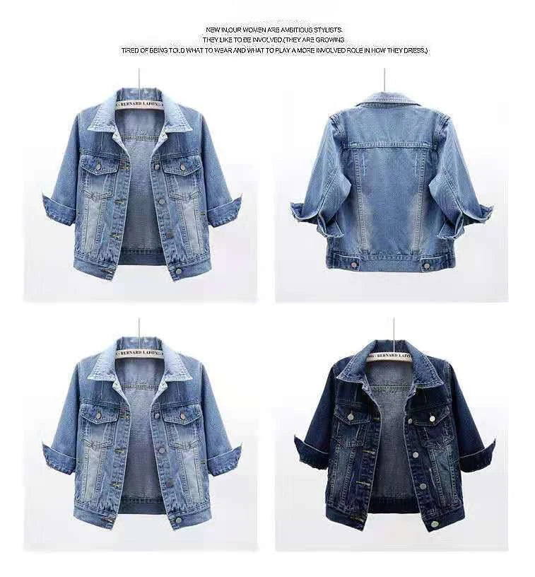 Denim Jacket Women 2023 Three Quarter Sleeves Jean Jacket Woman  Comfortable Denim Coat Chaqueta Vaquera Mujer Veste Jeans Femme