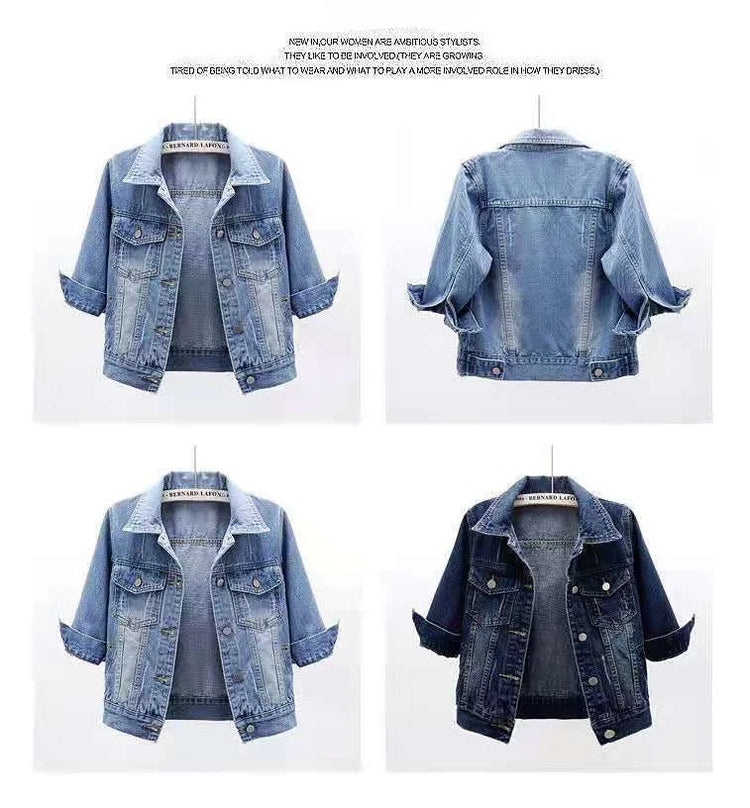Denim Jacket Women 2023 Three Quarter Sleeves Jean Jacket Woman  Comfortable Denim Coat Chaqueta Vaquera Mujer Veste Jeans Femme