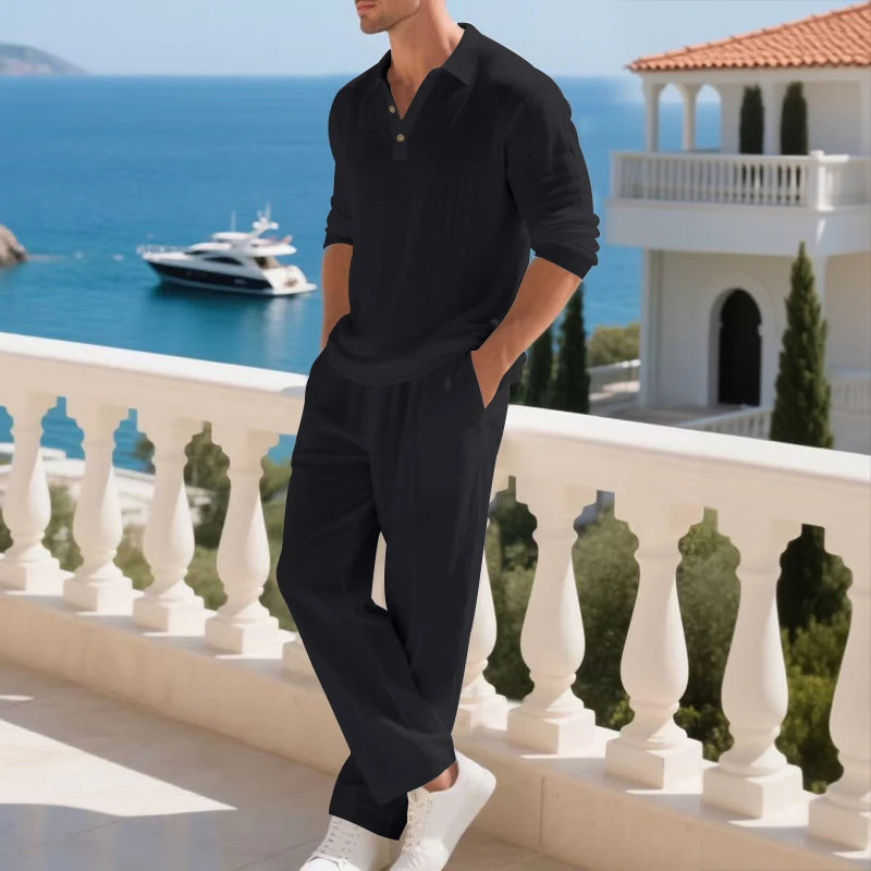 Men's Polo Shirt & Straight-Leg Pants Set