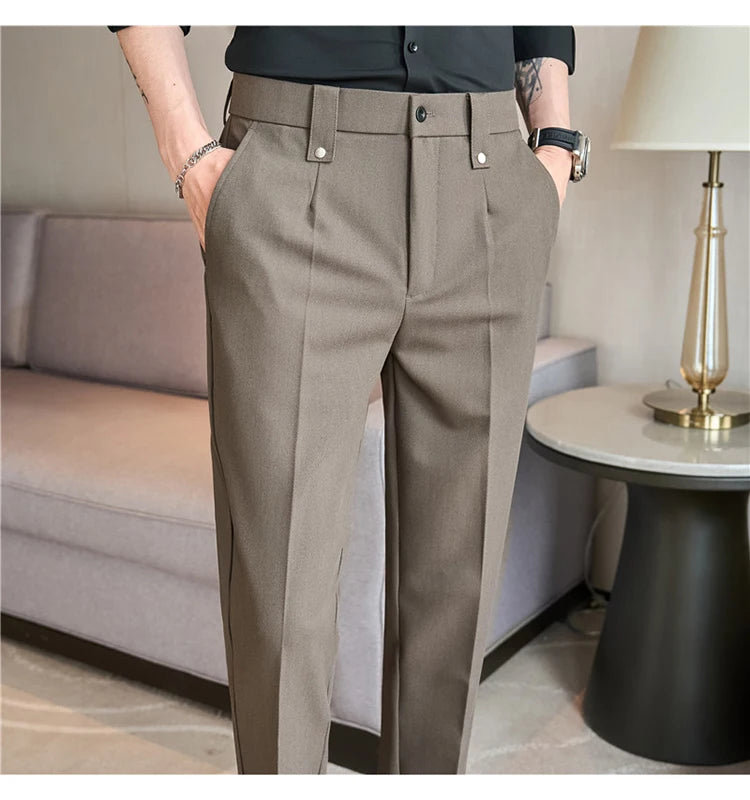 Men's Slim Elastic-Waist Suit Pants