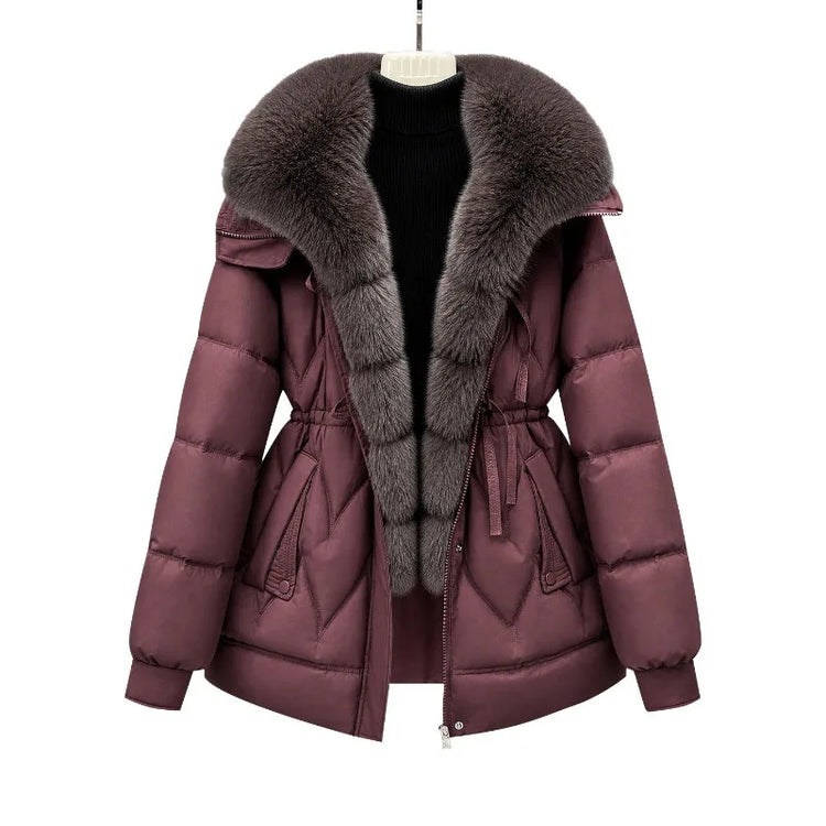 Women's Down Cotton Jacket Winter Coat Large Fur Collar Warm Mid Long Cotton Padded Jacket Female Outerwear Puffer Mujer Coats