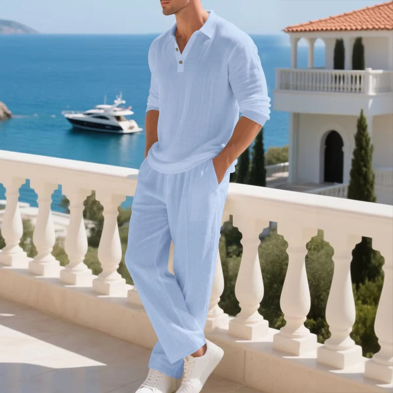 Men's Polo Shirt & Straight-Leg Pants Set