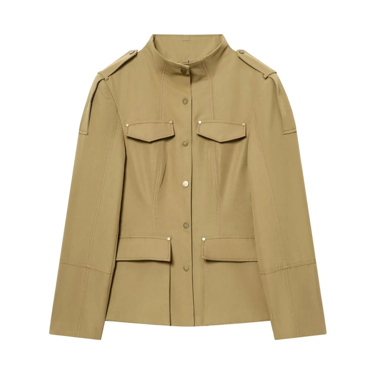 Stand-Collar Single-Breasted Jacket