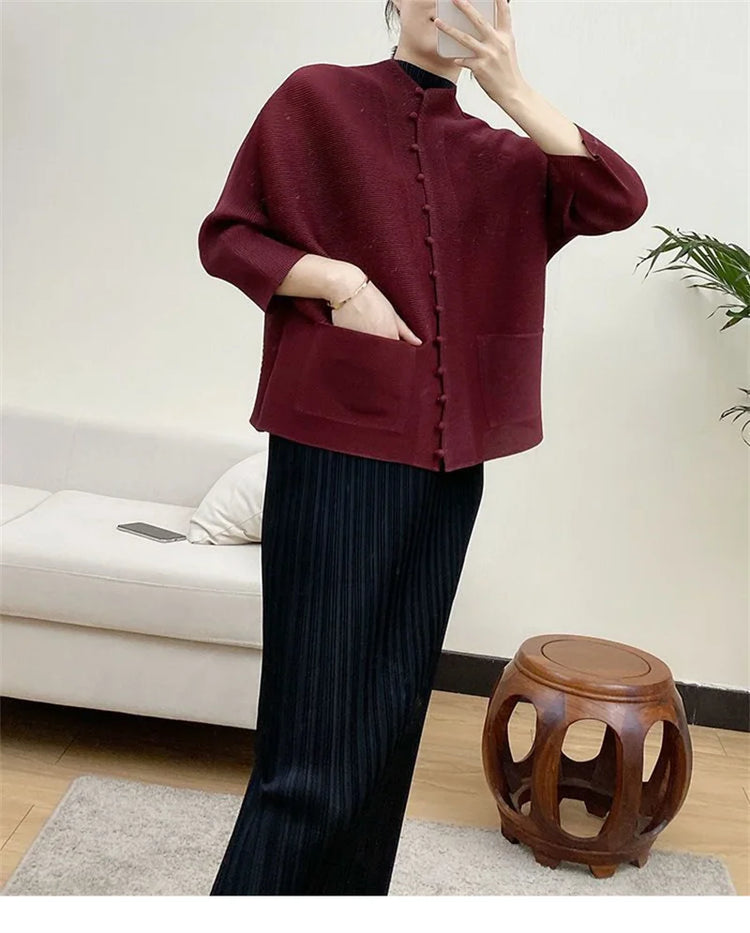 Pleated Bat-Sleeve Cropped Jacket