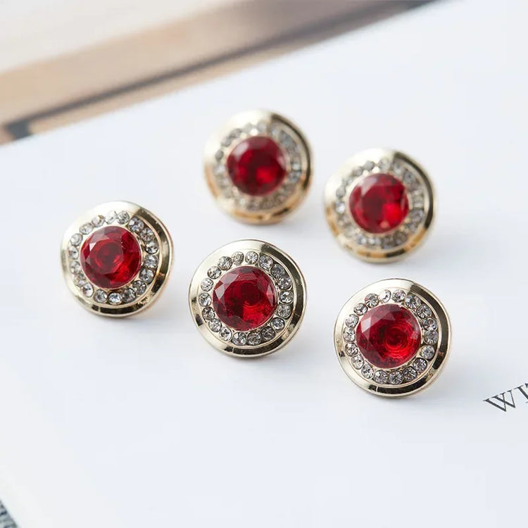 5pcs Fashionable Gemstone Buttons 11.5mm Small Luxurious Metal Shank Buttons Woman's Clothing Decorative Buttons