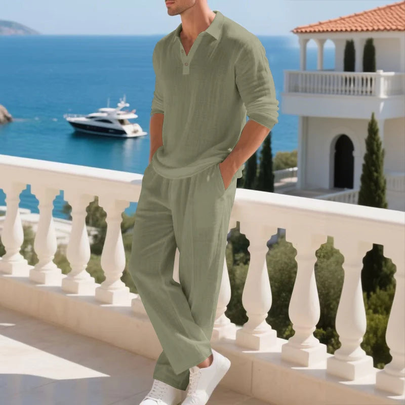 Men's Polo Shirt & Straight-Leg Pants Set