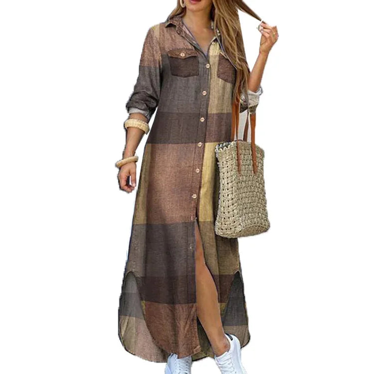 Printed Lapel Shirt Dress