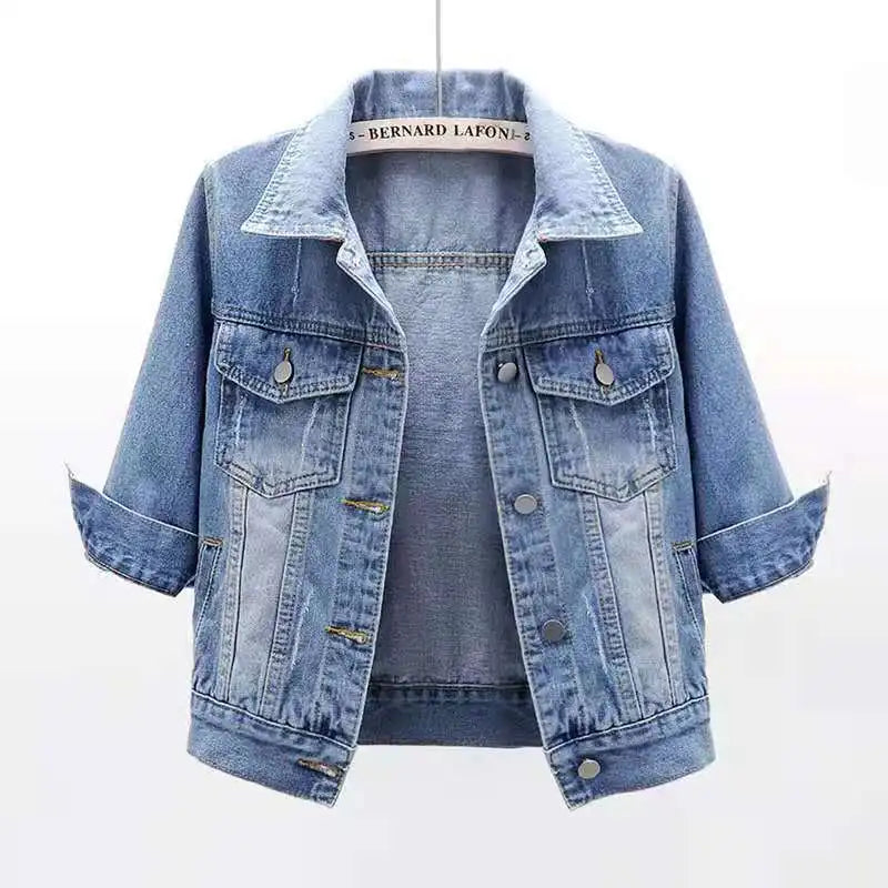 Denim Jacket Women 2023 Three Quarter Sleeves Jean Jacket Woman  Comfortable Denim Coat Chaqueta Vaquera Mujer Veste Jeans Femme