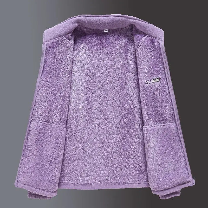 Thickened Fleece Jacket Women's Autumn Winter Casual Loose Windproof Warm Stand Collar Fleece Lined Coat for Mom Outdoor Camp...