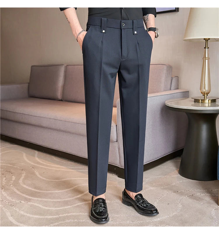 Men's Slim Elastic-Waist Suit Pants