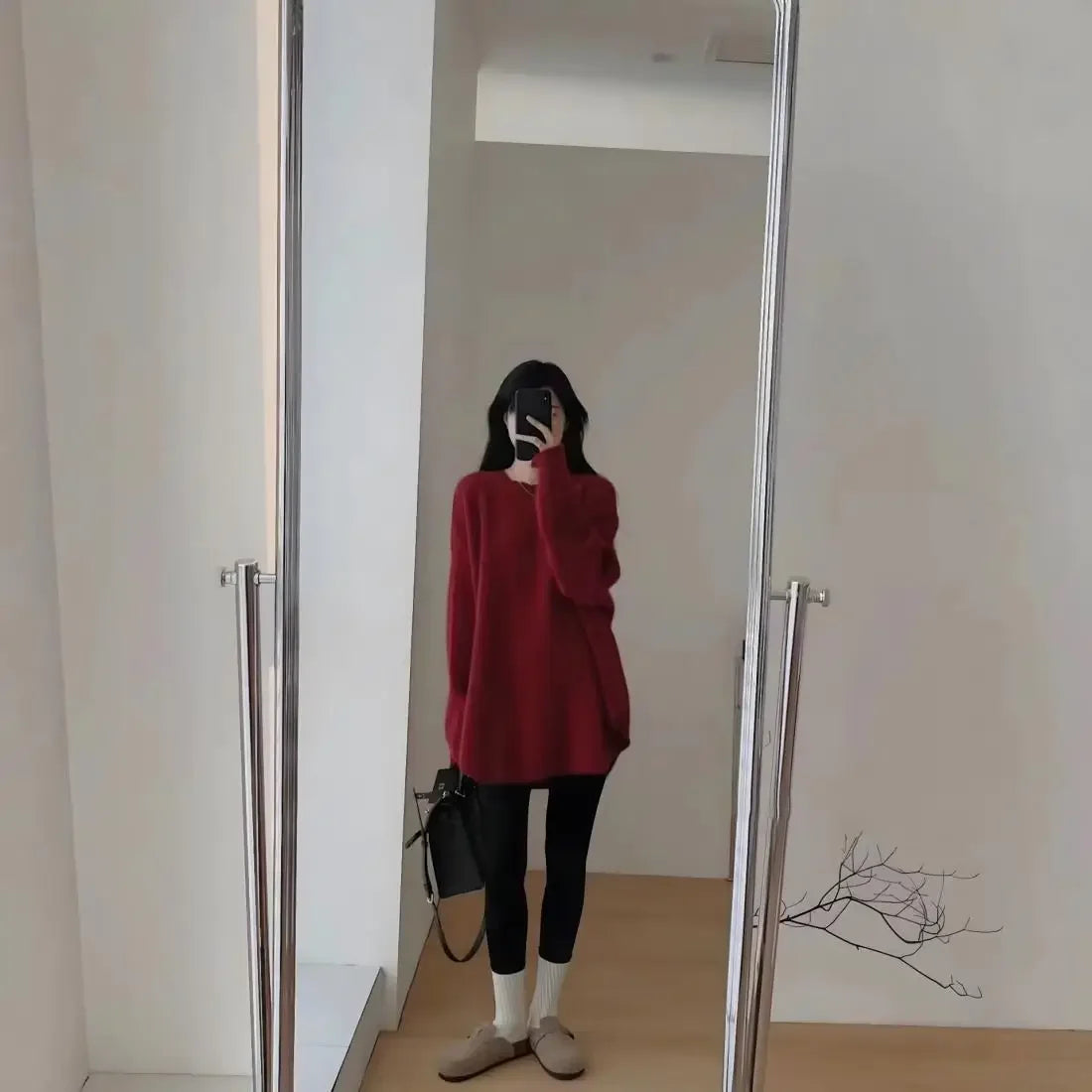 Long Red Knit Sweater