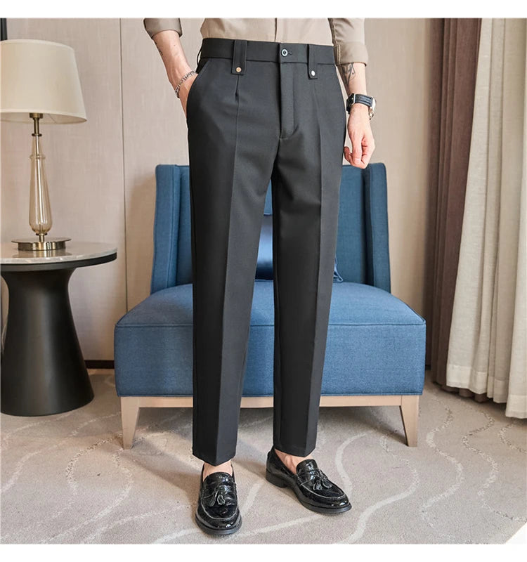 Men's Slim Elastic-Waist Suit Pants