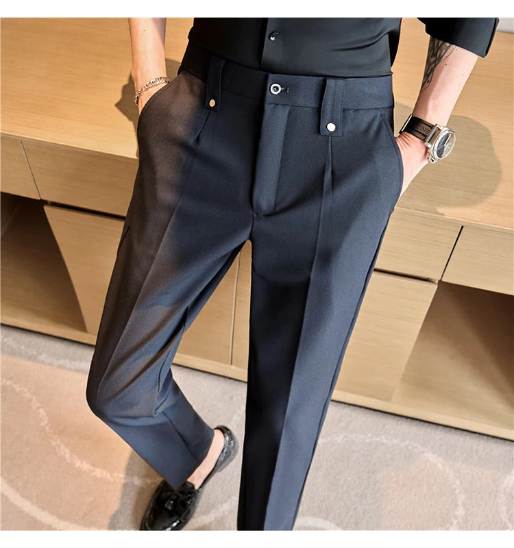 Men's Slim Elastic-Waist Suit Pants