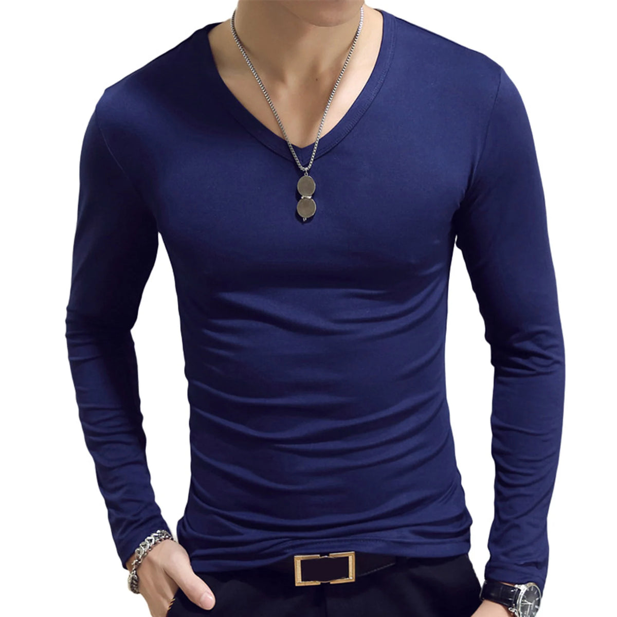 Men's Slim V-Neck Long-Sleeve T-Shirt