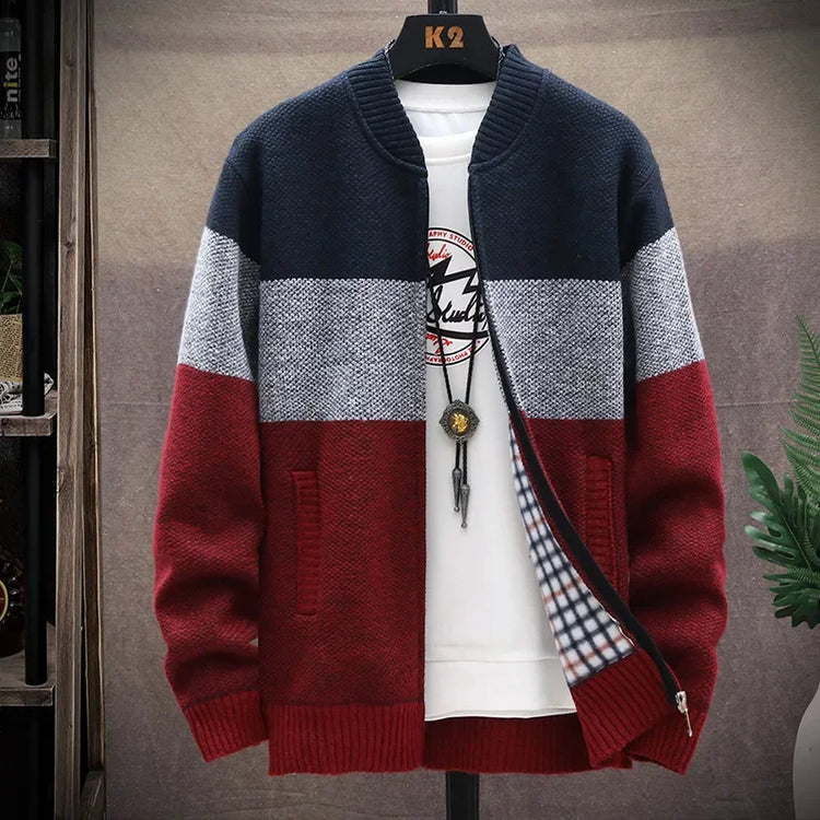 Men's Striped Zip Cardigan Sweater