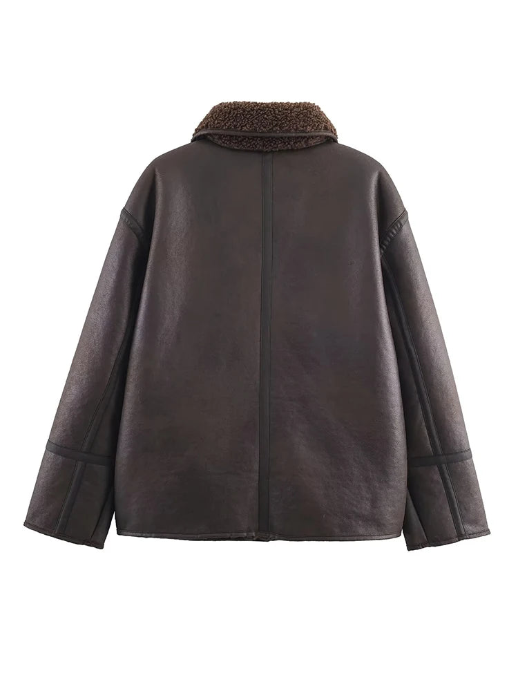 HH Woman Fashion Casual Street Style Jackets Women Lapel Single Breasted Pocket Decoration Coat Long Sleeve Winter Warm Jacket