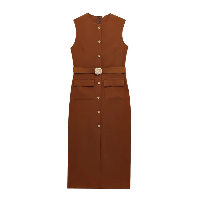 Button-Up Sleeveless Long Dress