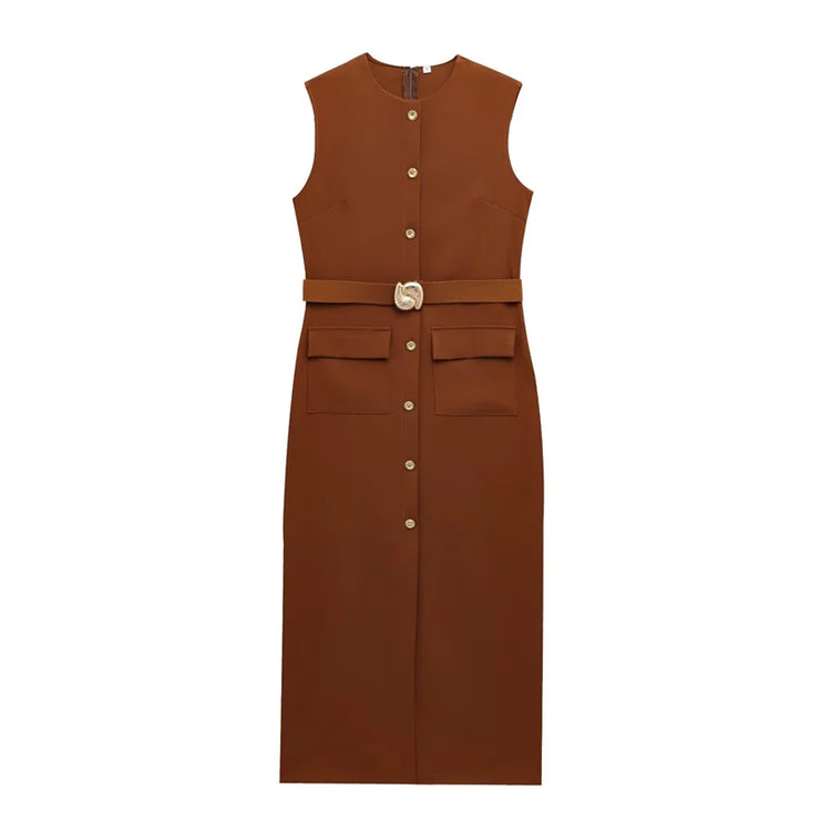 Button-Up Sleeveless Long Dress