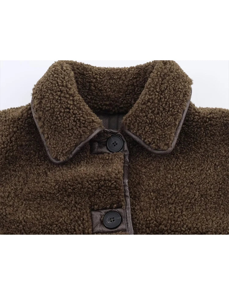 HH Woman Fashion Casual Street Style Jackets Women Lapel Single Breasted Pocket Decoration Coat Long Sleeve Winter Warm Jacket
